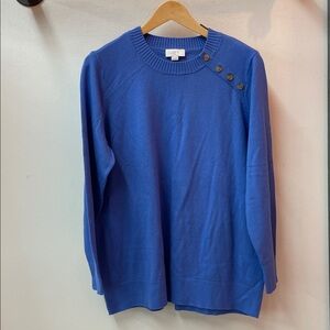 NEW!  LOFT Royal Blue Buttoned Crew Neck Sweater XL NWT